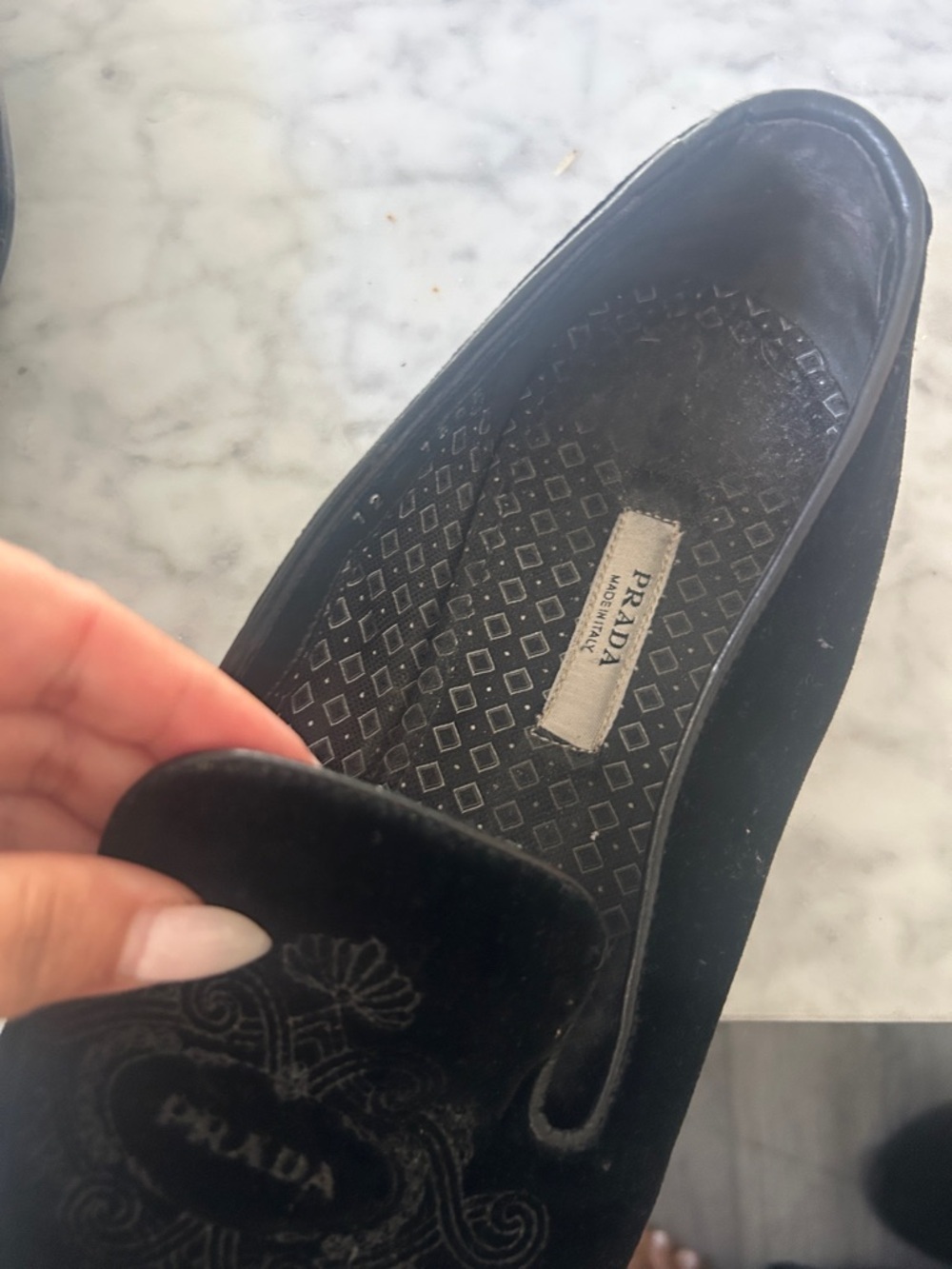 Prada Black Velvet Embroidered Slip-On Loafers Sz 9 - Picture 5 of 8